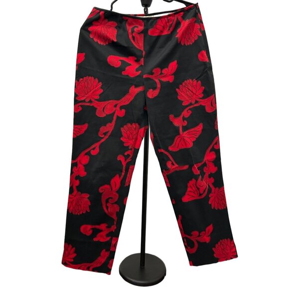 Sigrid Olsen Sport Women's Black Red Floral Print Pants Size 8 - Picture 1 of 8